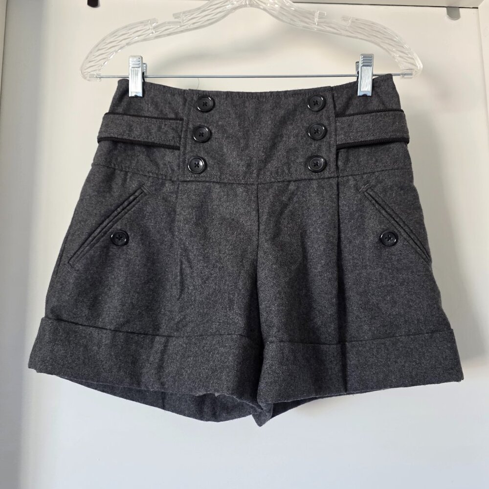 Anthropologie Cidra Shorts Wool Blend Lined Gray SIde Zip Buttons Women's Size 2